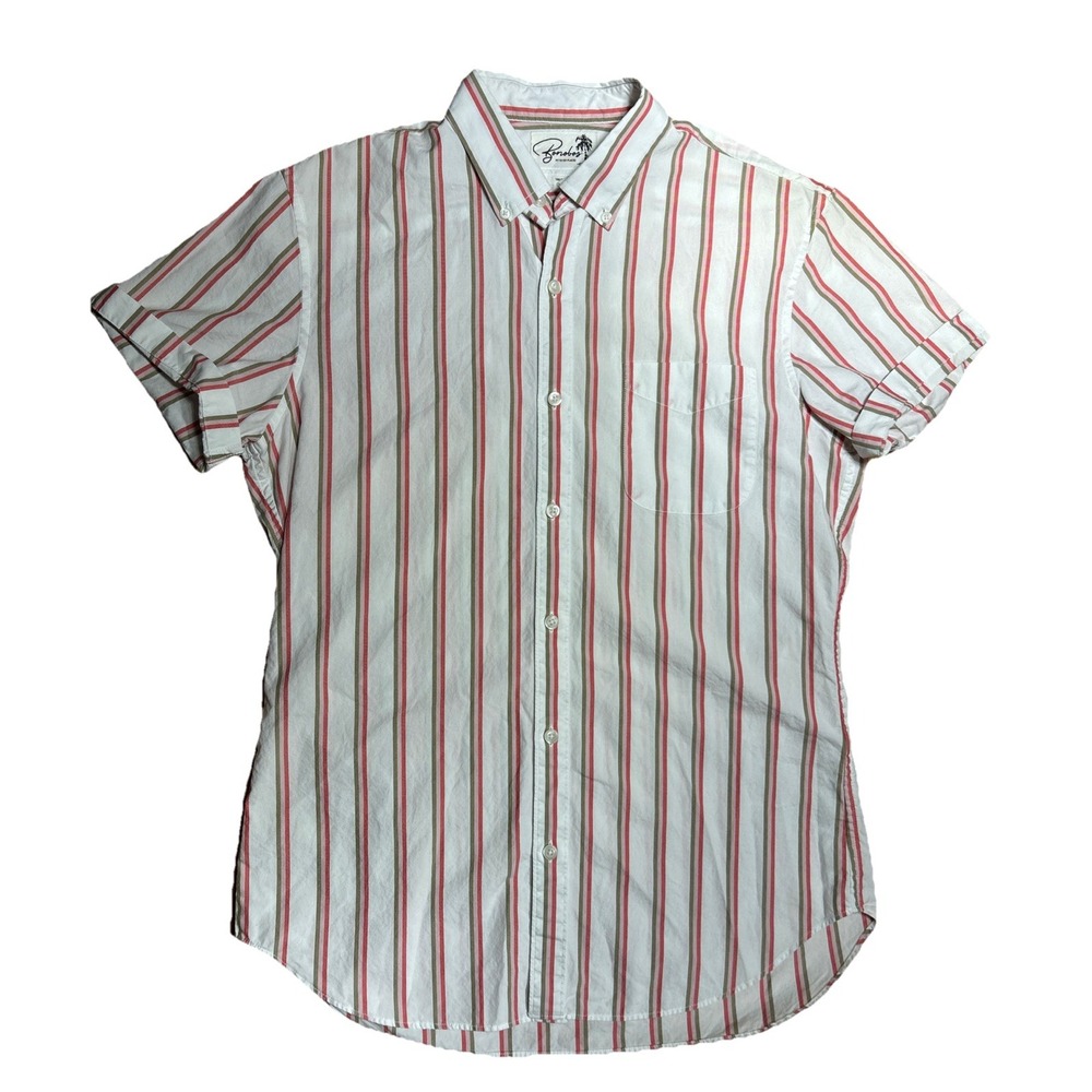 Bonobos Tailored Fit Short Sleeve Button Down Top White Red‎ Pink Stripe Size M